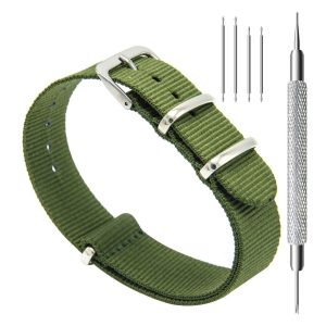 CIVO-Nylon-Uhrenarmband-Gruen-einfarbiges-Nato-Armband-20-mm-im-Set-mit-Werkzeug