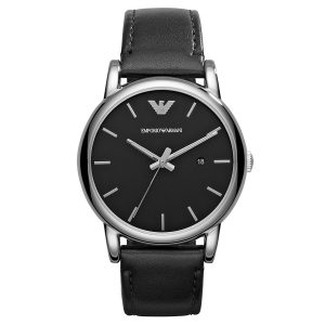 Emporio-Armani-AR1692-minimalistische-Herrenuhr-mit-schwarzem-Lederarmband