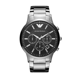 Emporio-Armani-AR2460-Chronograph-aus-Edelstahl-mit-schwarzem-Ziffernblatt