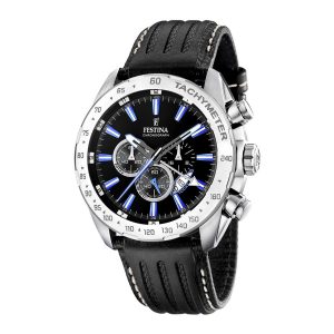 Festina-F16489-3-Chronograph-mit-Tachymeter-Maenneruhr-mit-dunklem-Echtlederarmband