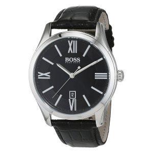 Hugo-Boss-1513022-Herrenuhr-Ambassador-Round-schwarze-Businessuhr-mit-Rindslederarmband