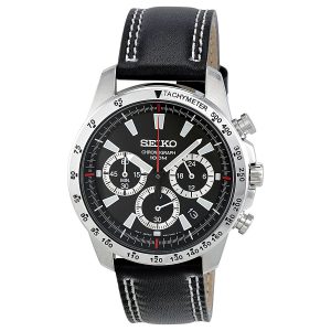 Seiko-Chronograph-SSB033P1-sportliche-Herrenuhr-mit-schwarzem-Lederarmband-und-Tachymeter