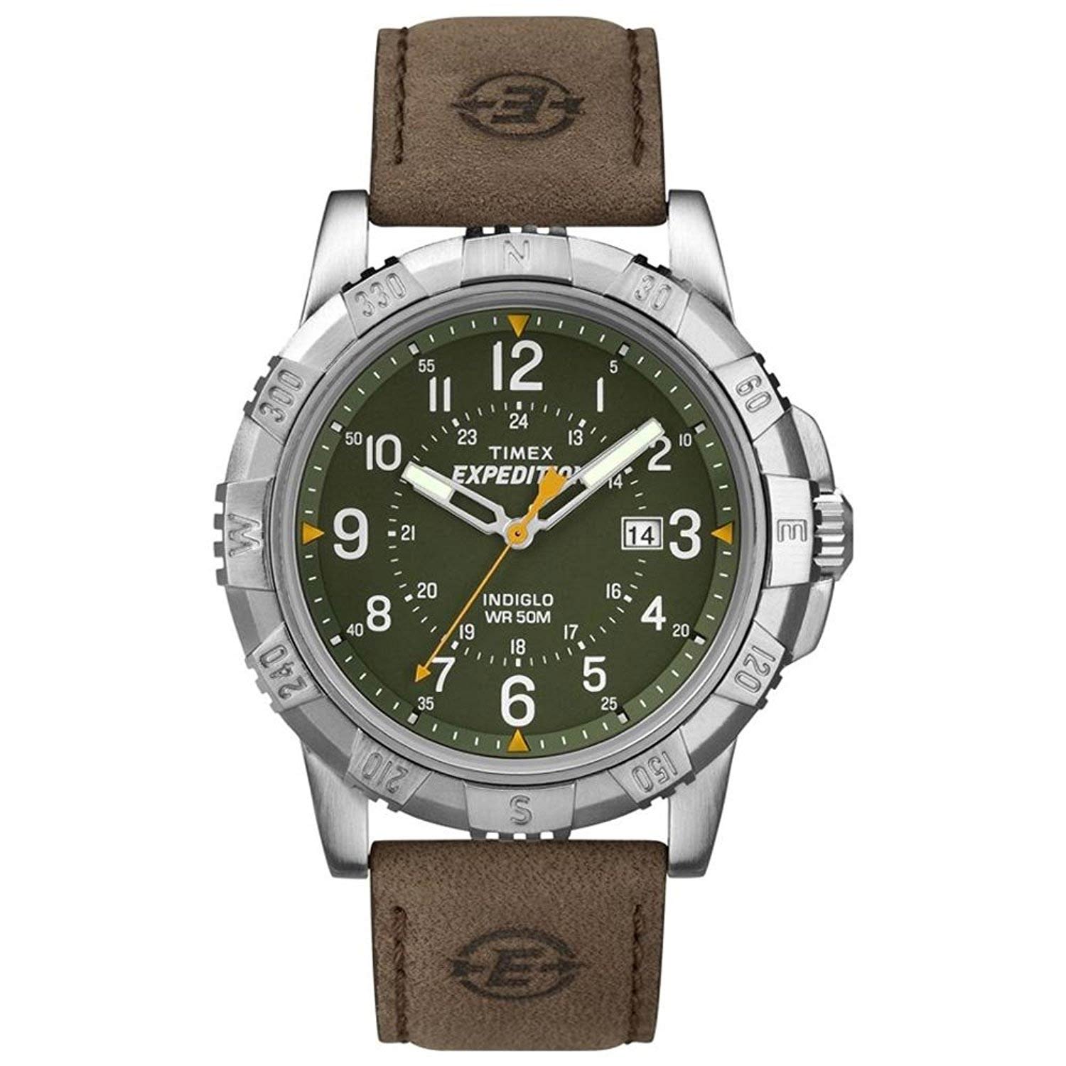 Timex-Expedition-T49989-Herren-Outdoor-Uhr-mit-kratzfestem-Mineralglas-Lederband-Kompass-Luenette